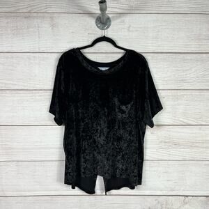 Boutique+ Plus Size Black Crushed Velvet Slit Back Short Sleeve Top Size 2X